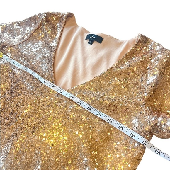 Lulus Light Up the Night Champagne Sequin short sleeve mini Dress size small - Picture 5 of 9